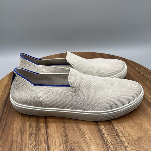 Rothy's Slip On Shoes Womens Size 10 Beige Ecru Knit Blue Trim Casual Sneakers - Picture 1 of 8